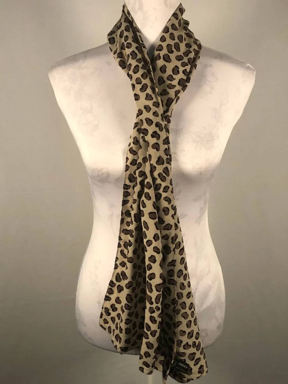 🐆 Vintage CASCA 100% Silk Leopard Print Scarf  Made in Korea | Long Rectangular